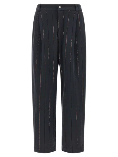 Brunello Cucinelli Dazzling Chalk Stripe Embroidery Pants Gray In Black