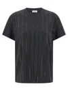 Brunello Cucinelli Dazzling Chalk Stripe Embroidery T-shirt In Black