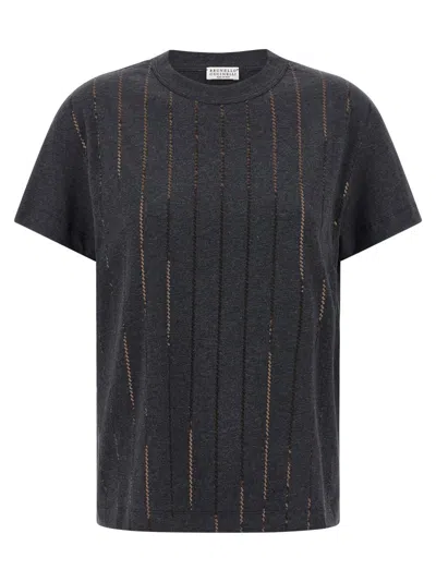 BRUNELLO CUCINELLI BRUNELLO CUCINELLI 'DAZZLING CHALK STRIPE EMBROIDERY' T-SHIRT