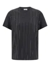 Brunello Cucinelli Grey Dazzling Chalk Stripe Embroidery T-shirt In Black