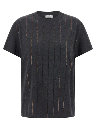 BRUNELLO CUCINELLI BRUNELLO CUCINELLI 'DAZZLING CHALK STRIPE EMBROIDERY' T-SHIRT