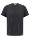 Brunello Cucinelli Dazzling Chalk Stripe Embroidery T-shirt In Gray