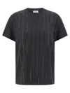 Brunello Cucinelli Dazzling Chalk Stripe Embroidery T-shirt In Gray