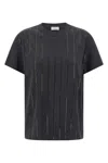 Brunello Cucinelli Dazzling Chalk Stripe Embroidery T-shirt In Gray