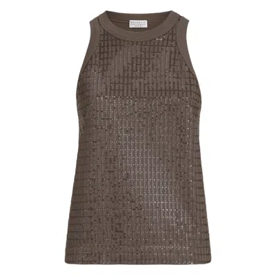 Brunello Cucinelli Dazzling Check-pattern Top In Brown