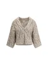 Brunello Cucinelli Chunky Knit Sweater With Deep V-neckline And Cable Design In Neutral