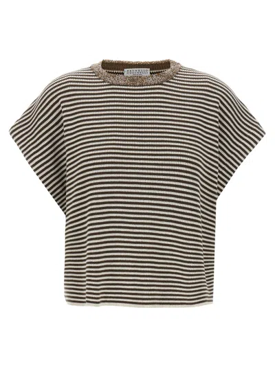 BRUNELLO CUCINELLI DAZZLING COLLAR INSERT T-SHIRT MULTICOLOR