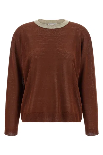 Brunello Cucinelli 'dazzling Collar' Sweater In Brown