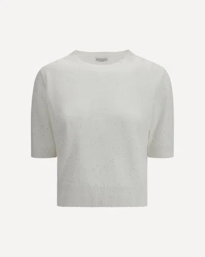 Brunello Cucinelli White Sequin Sweater