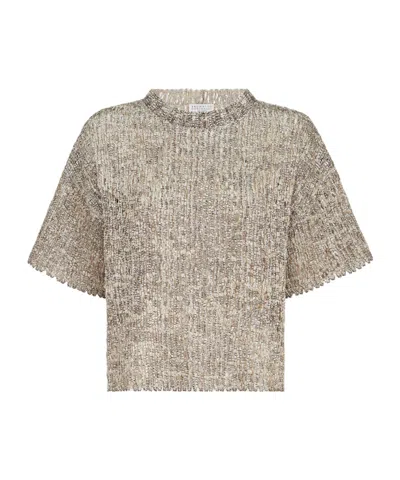Brunello Cucinelli Dazzling Craquelé-embroidery T-shirt In Mohair And Wool In Gray