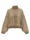Brunello Cucinelli Dazzling Croc Embroidery Sweaters And Cardigans Beige In Brown