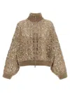 Brunello Cucinelli Dazzling Croc Embroidery Sweaters And Cardigans Beige In Brown