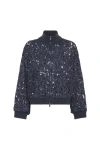 Brunello Cucinelli Dazzling Croc Embroidery Sweaters And Cardigans Blue In Blue