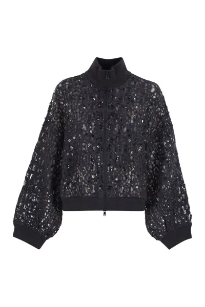 BRUNELLO CUCINELLI BRUNELLO CUCINELLI DAZZLING CROC EMBROIDERY CARDIGAN IN MOHAIR, SILK AND LINEN