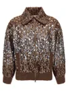 Brunello Cucinelli Sparkling Ombre Embroidery Cardigan In Brown