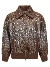 Brunello Cucinelli Sparkling Ombre Embroidery Cardigan In Brown