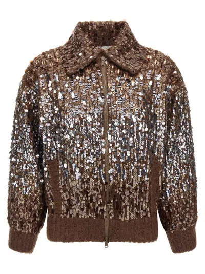BRUNELLO CUCINELLI DAZZLING DÉGRADÉ EMBROIDERY CARDIGAN