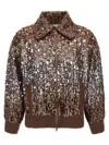 Brunello Cucinelli Sparkling Ombre Embroidery Cardigan In Brown