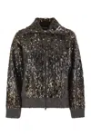 Brunello Cucinelli Embellished Crewneck Knitwear With Ribbed Accents In Gray