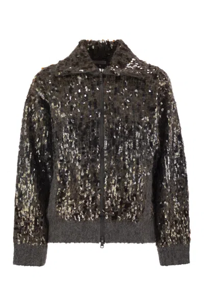 BRUNELLO CUCINELLI BRUNELLO CUCINELLI DAZZLING DÉGRADÉ EMBROIDERY MOHAIR AND WOOL CARDIGAN