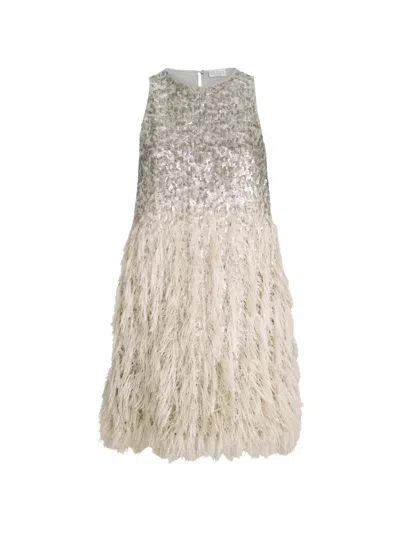 Brunello Cucinelli Dazzling Dégradé Mini Dress In Cotton And Silk Fil Coupé In Silver