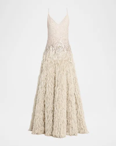 Brunello Cucinelli Dazzling Dégradé Silk Fil Coupé Maxi Dress In Neutral