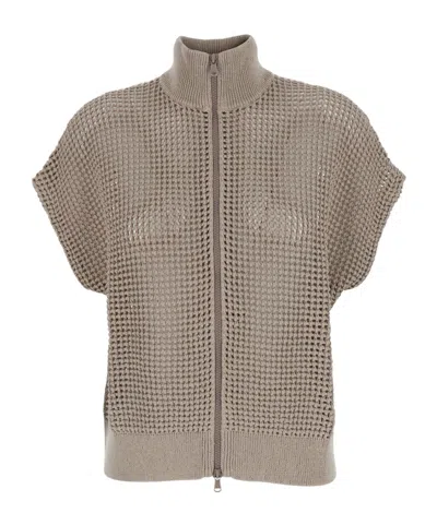 Brunello Cucinelli Dazzling Detailed Zip-up Cardigan In Neutral
