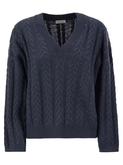 Brunello Cucinelli Dazzling Double Cable Cotton Jersey In Blue Colorato