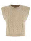 Brunello Cucinelli Beige Dazzling Double Cable Knit Vest