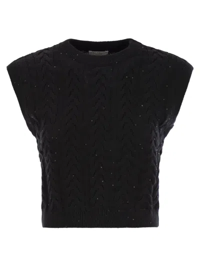 BRUNELLO CUCINELLI DAZZLING DOUBLE CABLE KNITTED COTTON WAISTCOAT