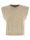 Brunello Cucinelli Beige Dazzling Double Cable Knit Vest In Butter