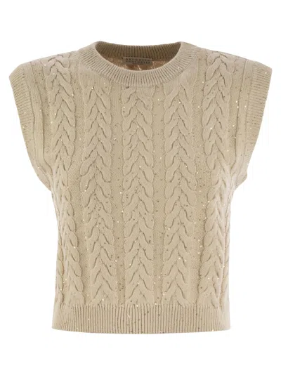Brunello Cucinelli Dazzling Double Cable Knitted Cotton Waistcoat In Yellow