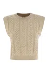 Brunello Cucinelli Beige Dazzling Double Cable Knit Vest In Yellow