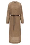 Brunello Cucinelli Knitted Midi Dress Dresses Beige In Brown