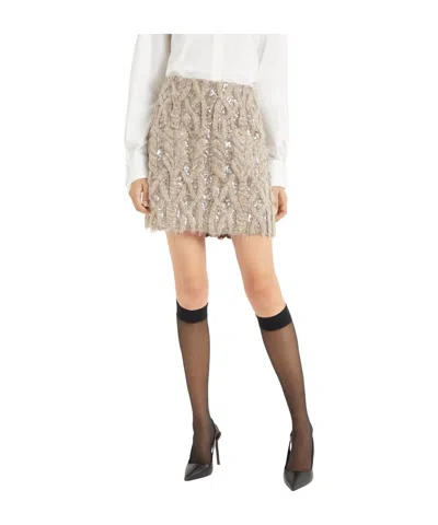 Brunello Cucinelli Dazzling Embroidered Mini Skirt In Neutral