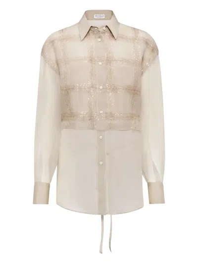 Brunello Cucinelli Dazzling Embroidered Shirt In Neutral