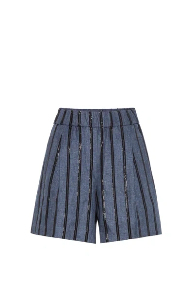 Brunello Cucinelli Dazzling Embroidery Baggy Shorts In Denim