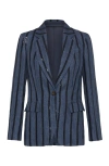 Brunello Cucinelli Paillette Striped Denim-effect Linen Single-breasted Blazer In Denim