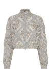 Brunello Cucinelli Multicolor Sequin Cropped Cardigan In Light Grey