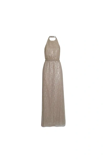 Brunello Cucinelli Dazzling Embroidery Halterneck Dress In Gray