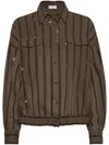Brunello Cucinelli Cotton Organza Dazzling Stripe Jacket In 褐色