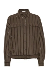 Brunello Cucinelli Cotton Organza Dazzling Stripe Jacket In Chocolate