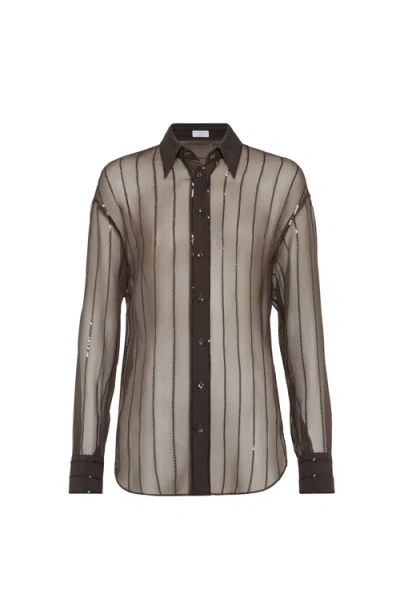 Brunello Cucinelli Dazzling Embroidery Shirt In Brown