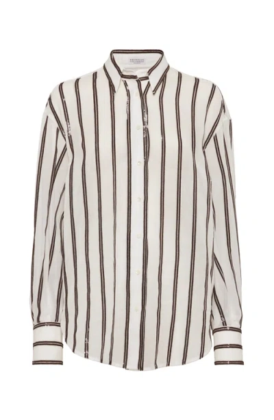 Brunello Cucinelli Dazzling Embroidery Shirt In Brown