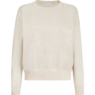 Brunello Cucinelli Dazzling Embroidery Sweater In Neutral