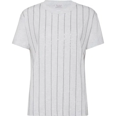 Brunello Cucinelli Dazzling Embroidery T-shirt In White