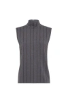 Brunello Cucinelli Sequin High Neck Sleeveless Top With Vertical Stripes In Gray