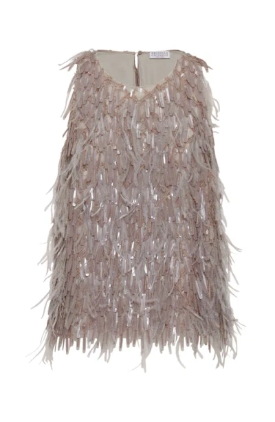 Brunello Cucinelli Dazzling Embroidery Top In Sand