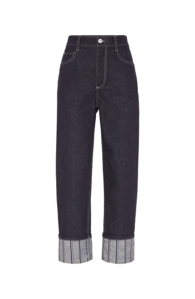 Brunello Cucinelli Dazzling Embroidery Trousers In Dark Denim