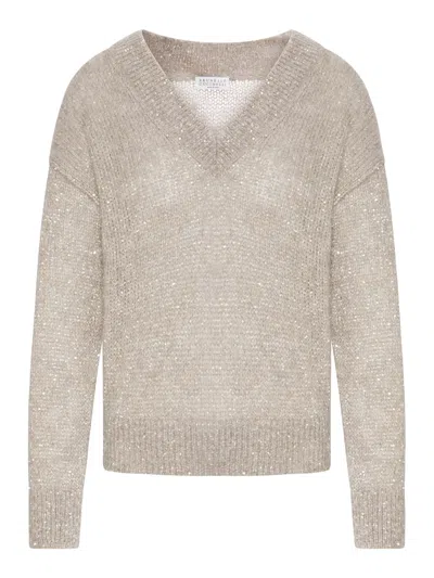 Brunello Cucinelli Dazzling English Half Rib Cotton Sweater In Neutral